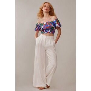 New York & Company‎ Floral Linen Blend Flutter Sleeve Crop Top XXL NWT 3019